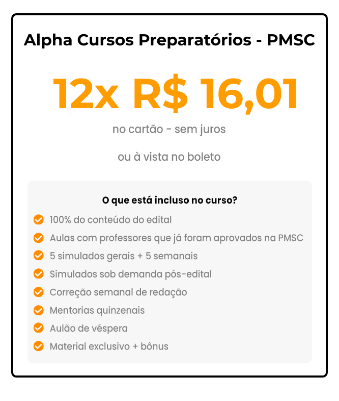 Alpha Cursos PMSC - 10x R$ 16,01