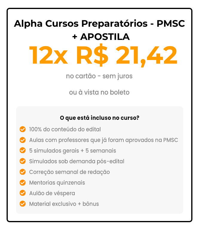 Alpha Cursos PMSC + Apostila - 10x R$ 21,42